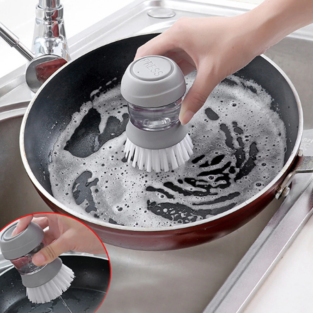 Kitchen Soap Dispensing Brush - Efficient Dish Cleaning Tool