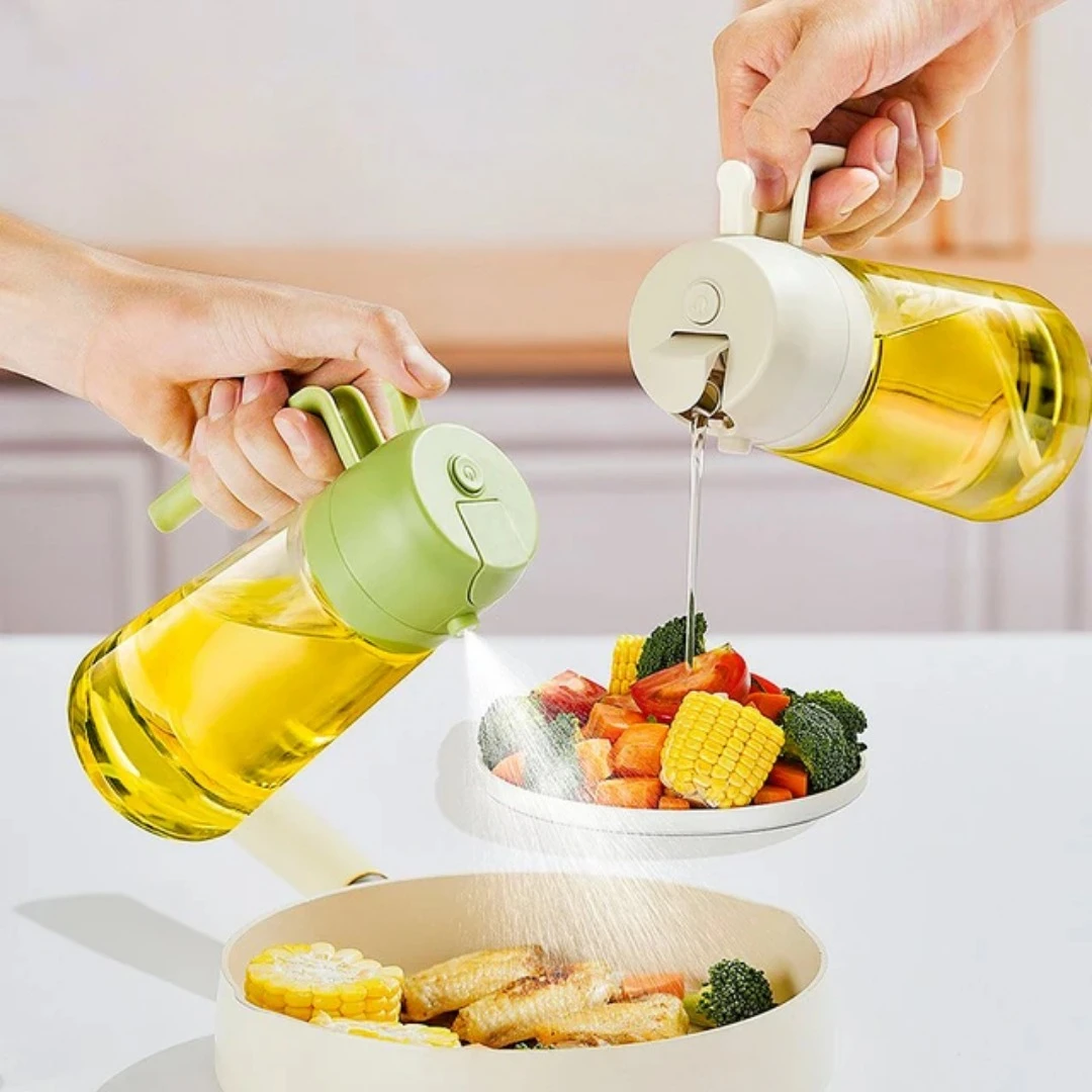 2 in 1 Glass Oil Spray Bottle 470ml Large Capacity Oil Sprayer Sauce Olive Oil Dispenser for Cooking Salads BBQ Grilling Baking