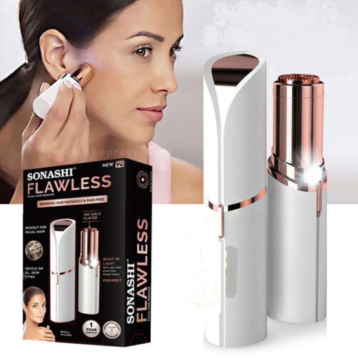 Finishing Touch Flawless (battery system not rechargeable) Facial Hair Remover For Women - Silver And Rose Gold(Battary system)