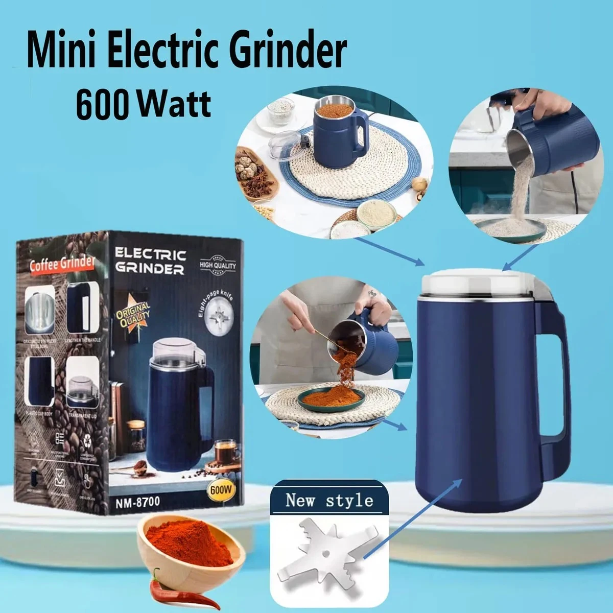 Mini Electric Coffee Beans Chopper – Superfine Powder Grinding Machine for Spices, Grains, and Beans – Efficient Kitchen Grinder Blender Tool–NM-8700/NM-8800 (600 watt/650 watt)