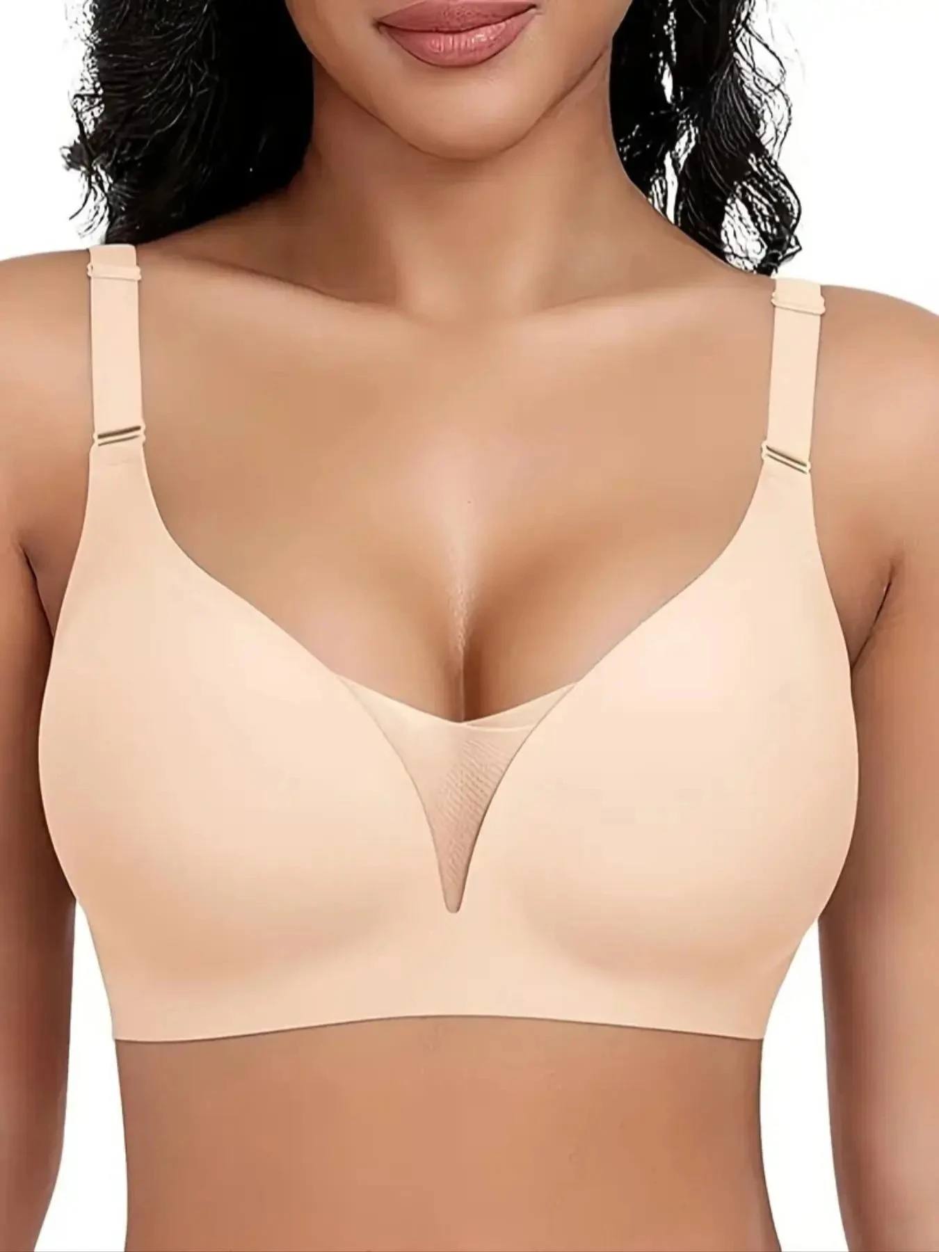 Seamless Wireless Jelly Support Bra with Fixed Cups - Champagne
